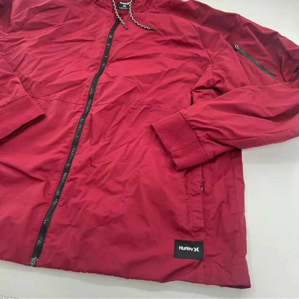 Hurley Men’s Garrison Softshell Hooded Jacket Red Windbreaker Rain Jacket XXL